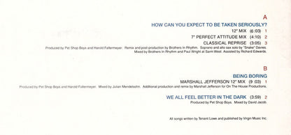 Pet Shop Boys : How Can You Expect To Be Taken Seriously? (12")