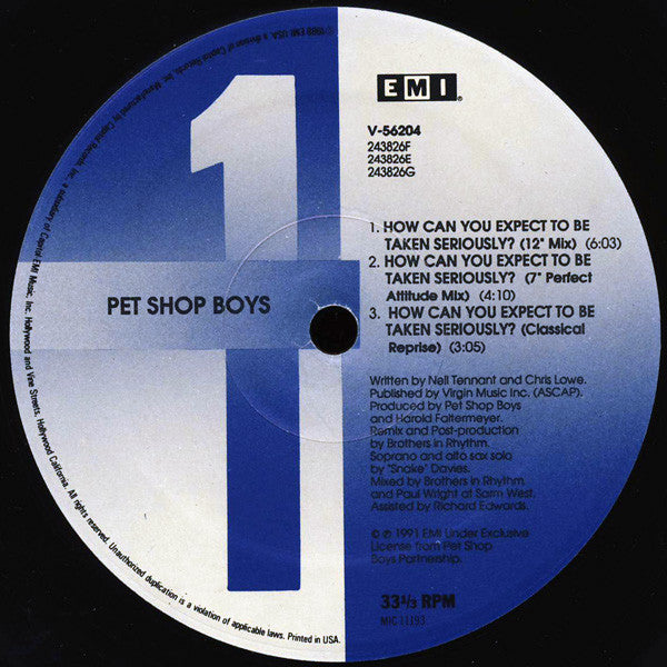 Pet Shop Boys : How Can You Expect To Be Taken Seriously? (12")