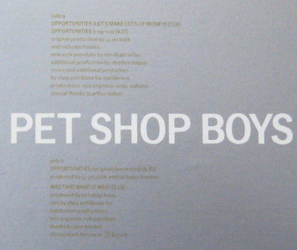 Pet Shop Boys : Opportunities (Let's Make Lots Of Money) (12", Single)