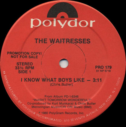 The Waitresses : I Know What Boys Like / No Guilt (12", Promo)