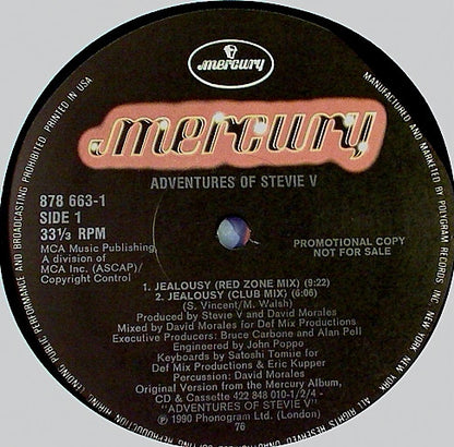 Adventures Of Stevie V* : Jealousy (12", Promo)