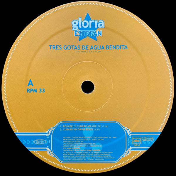 Gloria Estefan, Celia Cruz : Tres Gotas De Agua Bendita (12", Single)