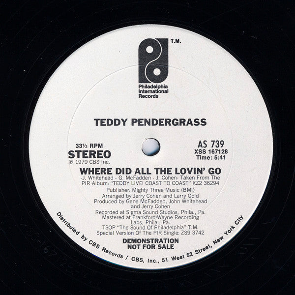 Teddy Pendergrass : Where Did All The Lovin Go (12", Promo)