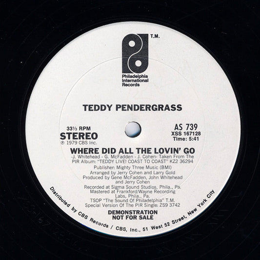 Teddy Pendergrass : Where Did All The Lovin Go (12", Promo)