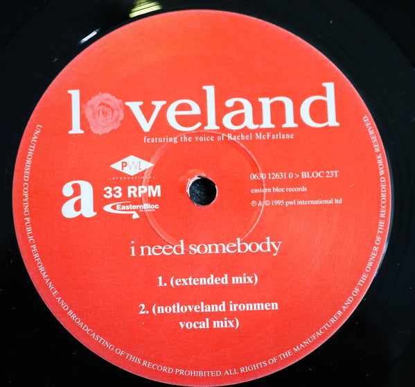 Loveland Featuring The Voice Of Rachel McFarlane : I Need Somebody (12")