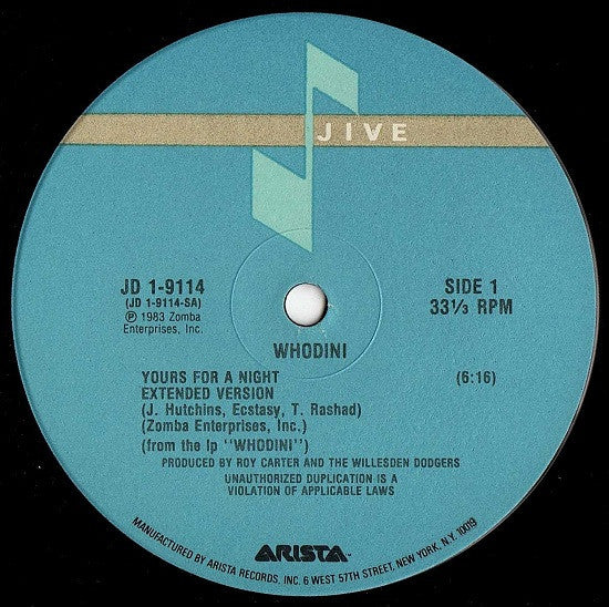 Whodini : Yours For A Night (12")