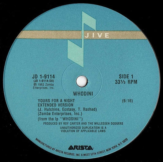 Whodini : Yours For A Night (12")
