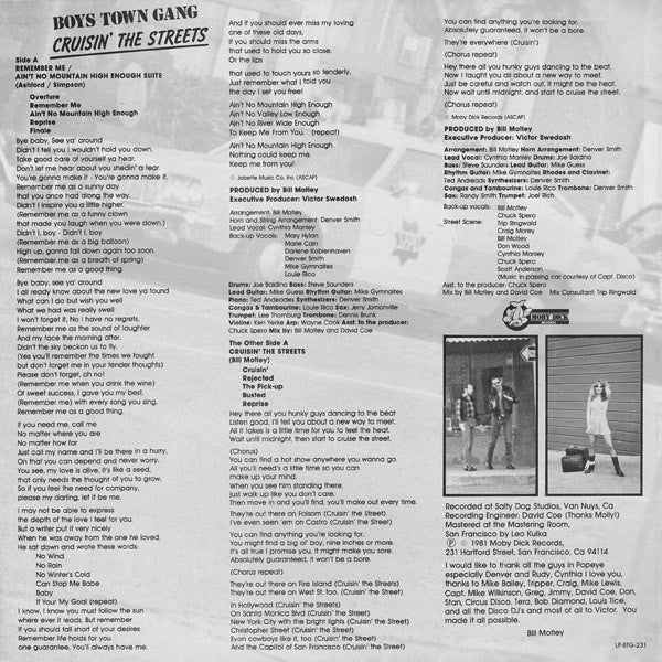 Boys Town Gang : Cruisin' The Streets (LP, Album)