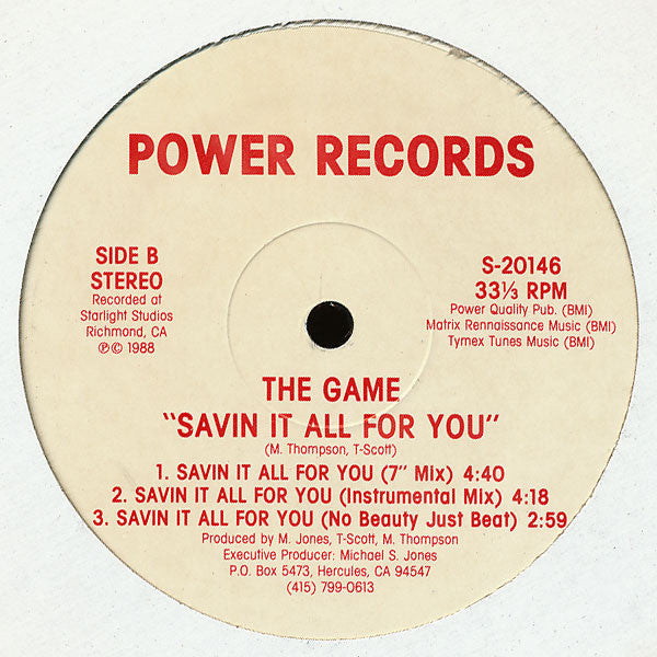 The Game (8) : Savin It All For You (12")