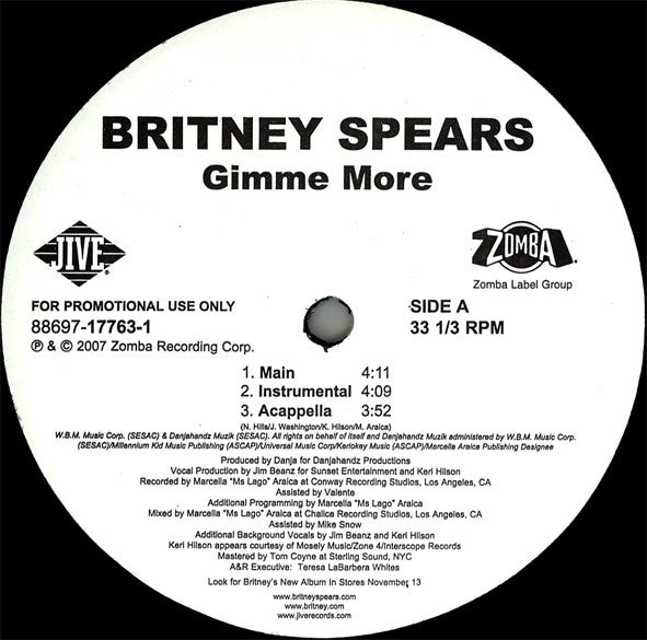 Britney Spears : Gimme More (12", Promo)