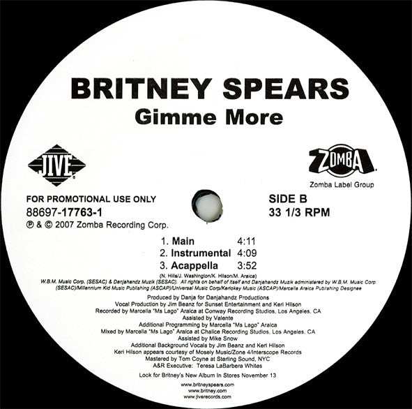 Britney Spears : Gimme More (12", Promo)