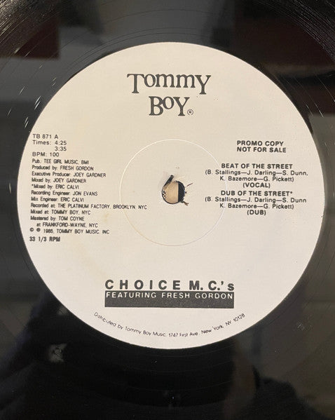 Choice M.C.'s* Featuring Fresh Gordon / Fresh Gordon : Beat Of The Street / Gordy's Groove (12", Promo)