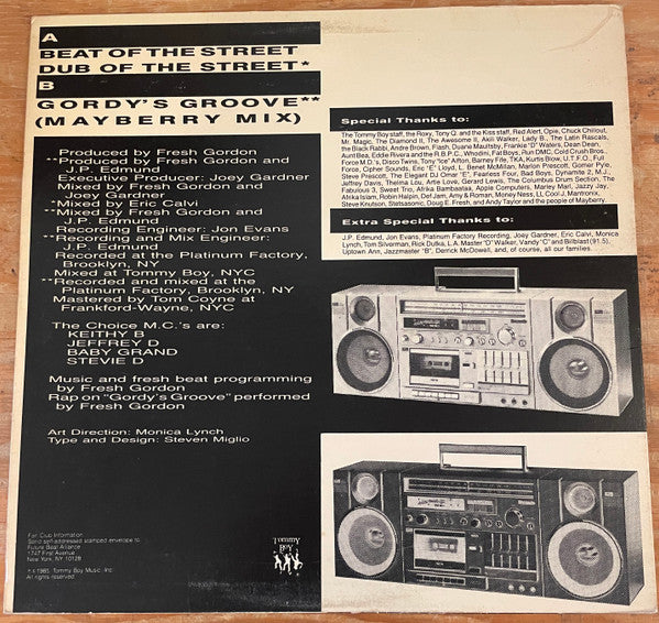 Choice M.C.'s* Featuring Fresh Gordon / Fresh Gordon : Beat Of The Street / Gordy's Groove (12", Promo)