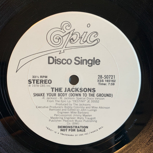 The Jacksons : Shake Your Body (Down To The Ground) (12", Single, Promo, San)