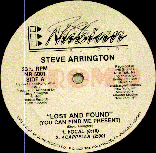 Steve Arrington : Lost And Found (You Can Find Me Present) (12", Promo)