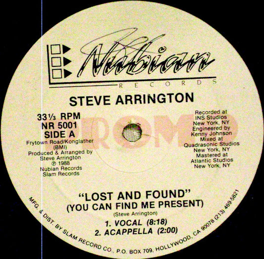 Steve Arrington : Lost And Found (You Can Find Me Present) (12", Promo)