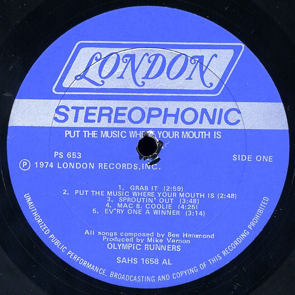 Olympic Runners : Put The Music Where Your Mouth Is (LP, Album, AL )