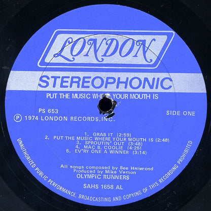 Olympic Runners : Put The Music Where Your Mouth Is (LP, Album, AL )