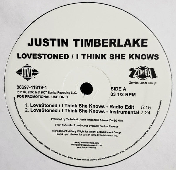 Justin Timberlake : Lovestoned / I Think She Knows (12", Promo)