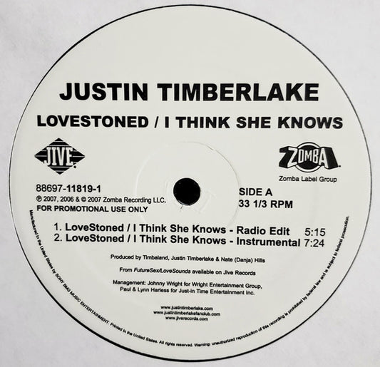 Justin Timberlake : Lovestoned / I Think She Knows (12", Promo)