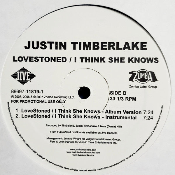 Justin Timberlake : Lovestoned / I Think She Knows (12", Promo)