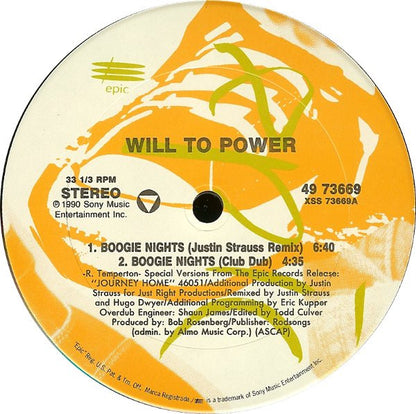 Will To Power : Boogie Nights (12", Maxi)