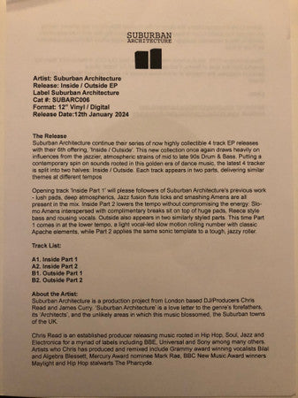 Suburban Architecture : Inside / Outside E.P. (12", EP, Ltd, W/Lbl)