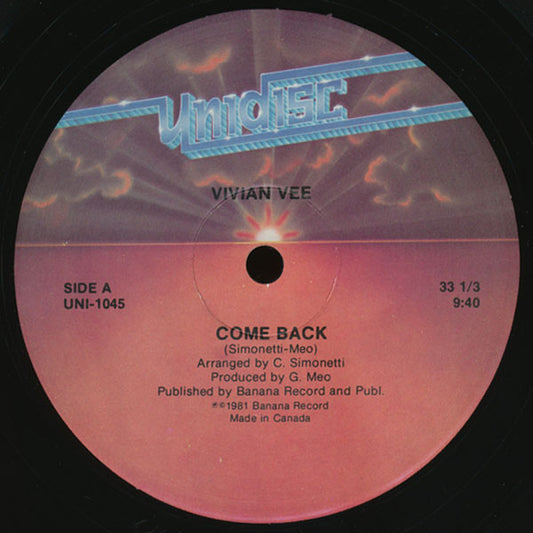 Vivian Vee* : Come Back / Finally Alone (12")