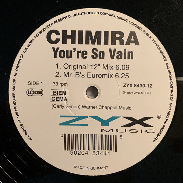 Chimira : You're So Vain (12", Maxi)
