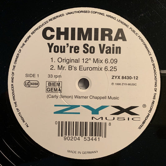 Chimira : You're So Vain (12", Maxi)