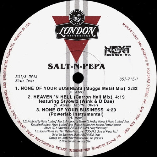 Salt 'N' Pepa : None Of Your Business (12", Single)