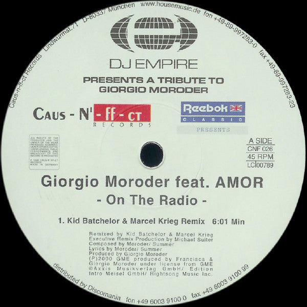 Giorgio Moroder Feat. Amor : On The Radio (12")