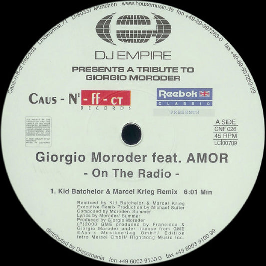 Giorgio Moroder Feat. Amor : On The Radio (12")