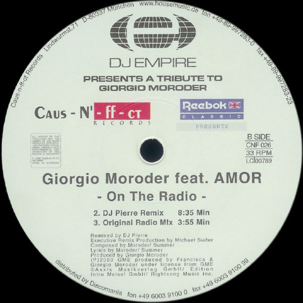 Giorgio Moroder Feat. Amor : On The Radio (12")