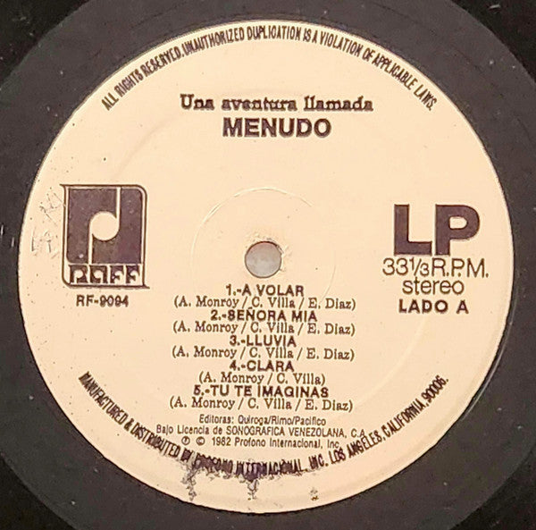 Menudo : Una Aventura Llamada Menudo (LP, Album)