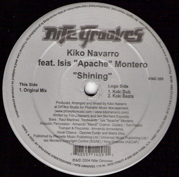 Kiko Navarro Feat. Isis "Apache" Montero* : Shining (12")