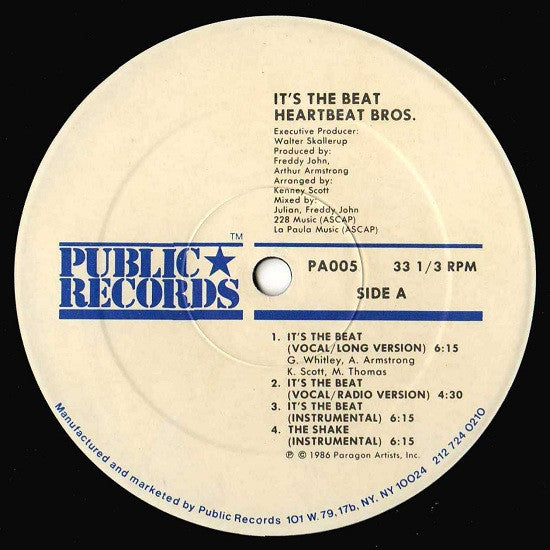 The Heartbeat Brothers : It's The Beat / The Shake (12")