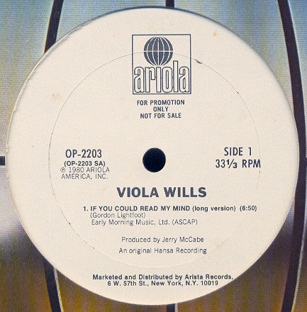 Viola Wills : If You Could Read My Mind (12", Single, Ltd, Promo, Ter)
