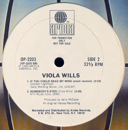 Viola Wills : If You Could Read My Mind (12", Single, Ltd, Promo, Ter)