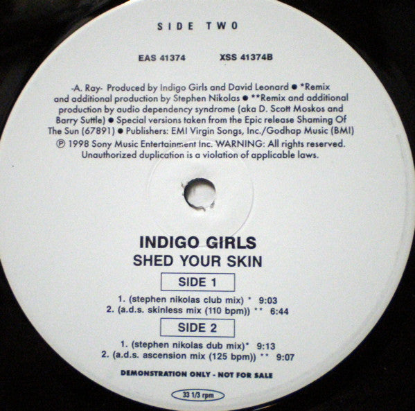 Indigo Girls : Shed Your Skin (12", Promo)