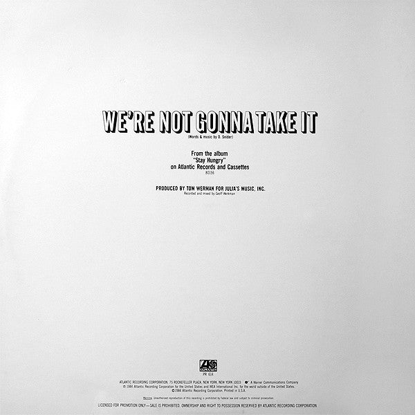 Twisted Sister : We're Not Gonna Take It (12", Single, Promo)