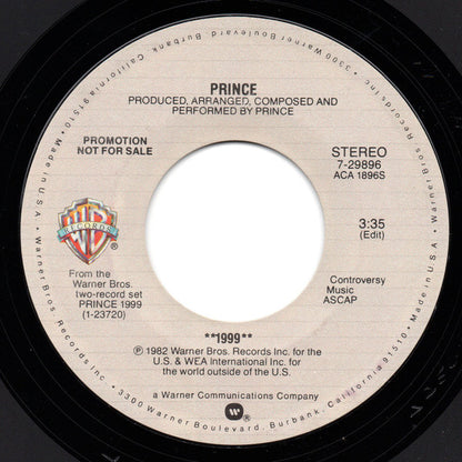 Prince : 1999 (7", Single, Mono, Promo, Styrene, All)