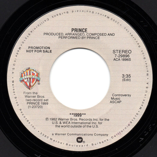 Prince : 1999 (7", Single, Mono, Promo, Styrene, All)