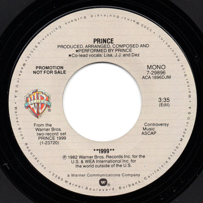 Prince : 1999 (7", Single, Mono, Promo, Styrene, All)