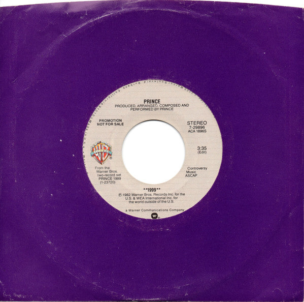 Prince : 1999 (7", Single, Mono, Promo, Styrene, All)