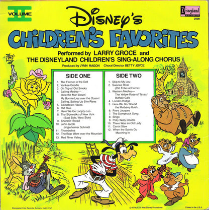 Larry Groce And The Disneyland Children's Sing-Along Chorus : Disney's Children's Favorites Volume II (LP, Album, Wad)
