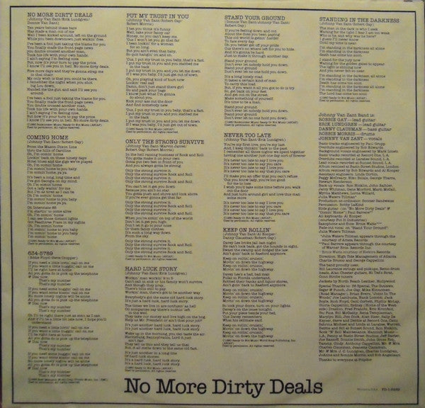Johnny Van Zant Band : No More Dirty Deals (LP, Album, Pit)