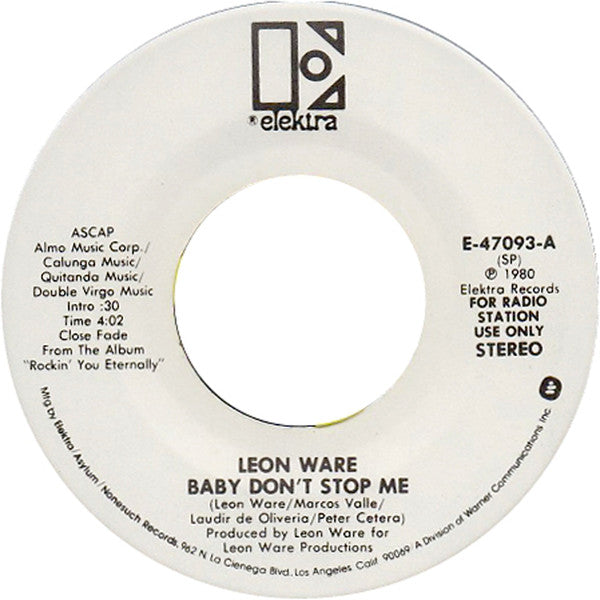 Leon Ware : Baby Don't Stop Me (7", Promo, SP)