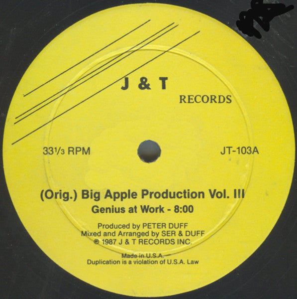 Various : (Orig.) Big Apple Production Vol. III (12", P/Mixed, Unofficial)