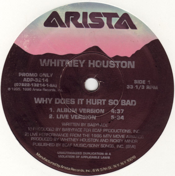 Whitney Houston : Why Does It Hurt So Bad / I Wanna Dance With Somebody (Who Loves Me) (Remix 1996) (12", Promo)